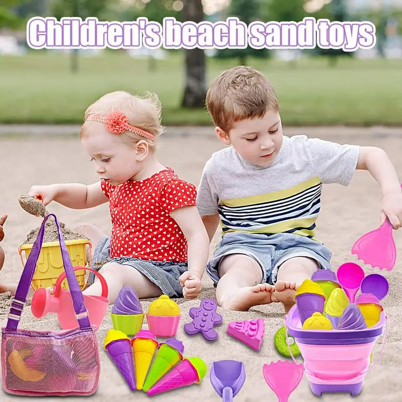 Eco-Friendly Beach Sand Toys Kit com Mesh Bag, Sandbox Toy Set, Moldes De Areia, Pá De Balde Para Jogos Ao Ar Livre, 23Pcs