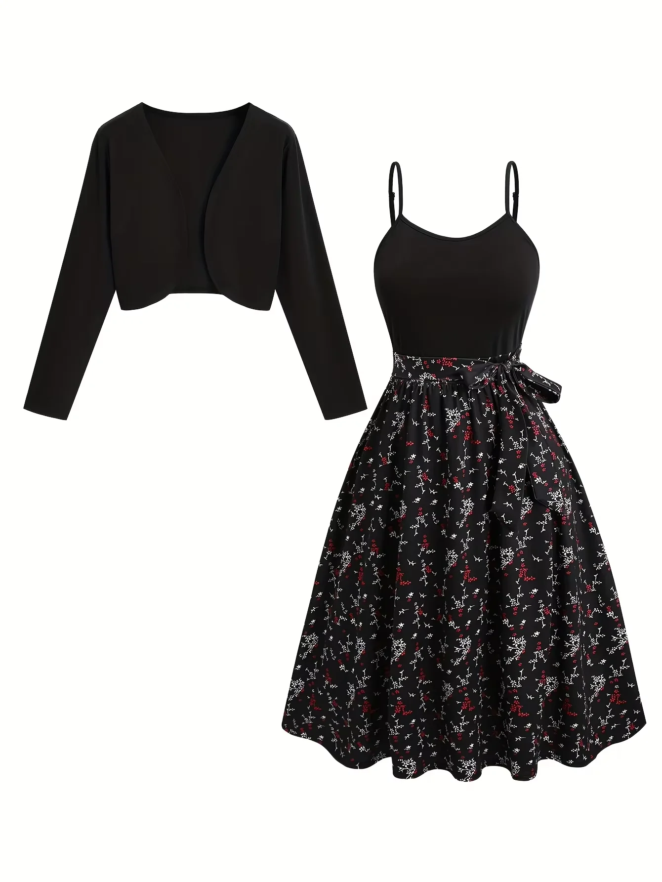 

Новый весенне-осенний комплект из двух предметов: модная свободная верхняя одежда с длинными рукавами и элегантное платье с цветочным принтом