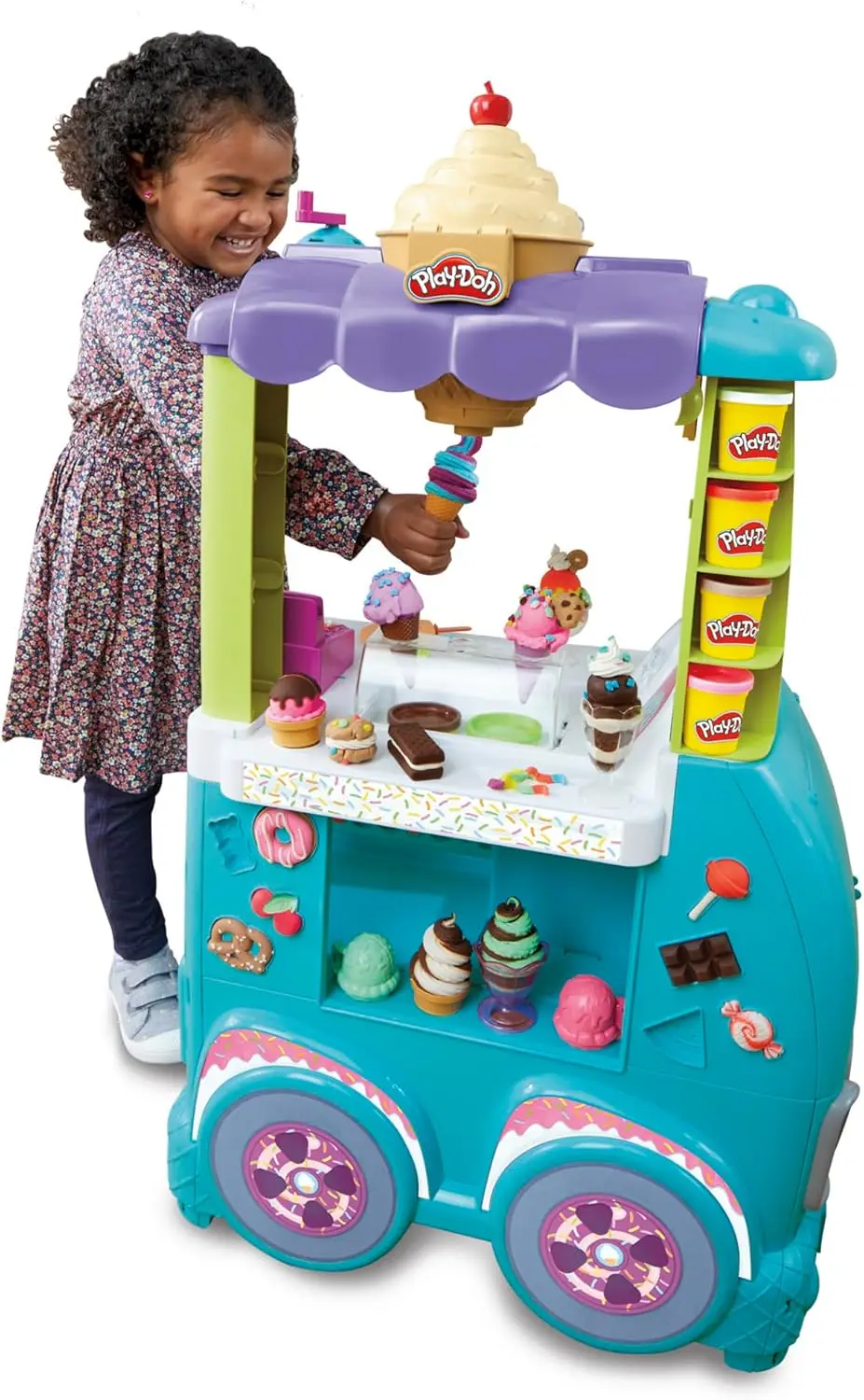 Kitchen Creations Ultimate Ice Cream Truck Toy Playset, 27 accesorios, 12 latas, juguetes preescolares para niños de 3 años en adelante, no tóxico