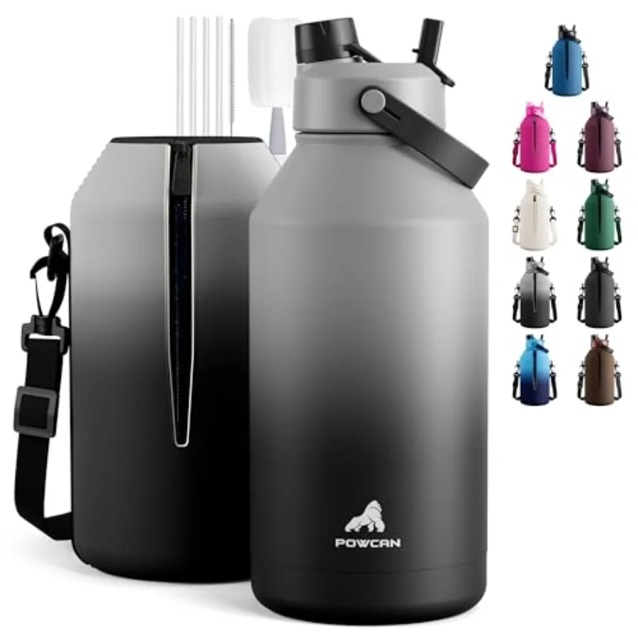 

64 oz Insulated Water Bottle with 2-in-1 Straw and Spout Lid Keep Cold 48H Leakproof Carrier Bag Stainless Steel Sport Water Bo