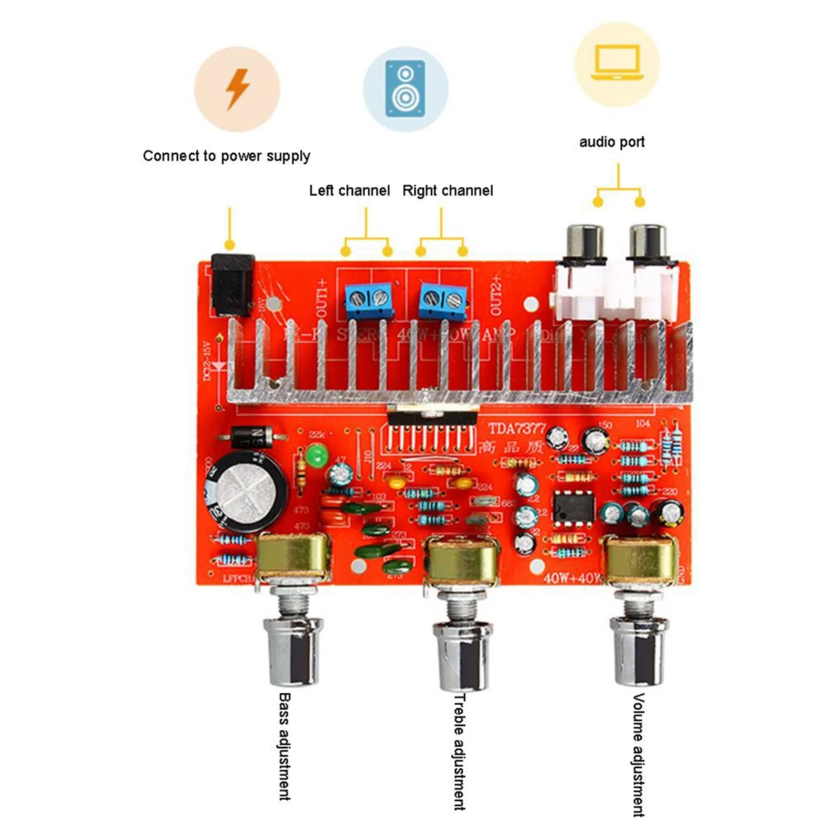 Плата цифрового усилителя звука TDA7377, 40 Вт + 40 Вт, стерео, 2,0 каналов, усилитель мощности для автомобиля, «сделай сам», динамик, искусственная мощность 12 В
