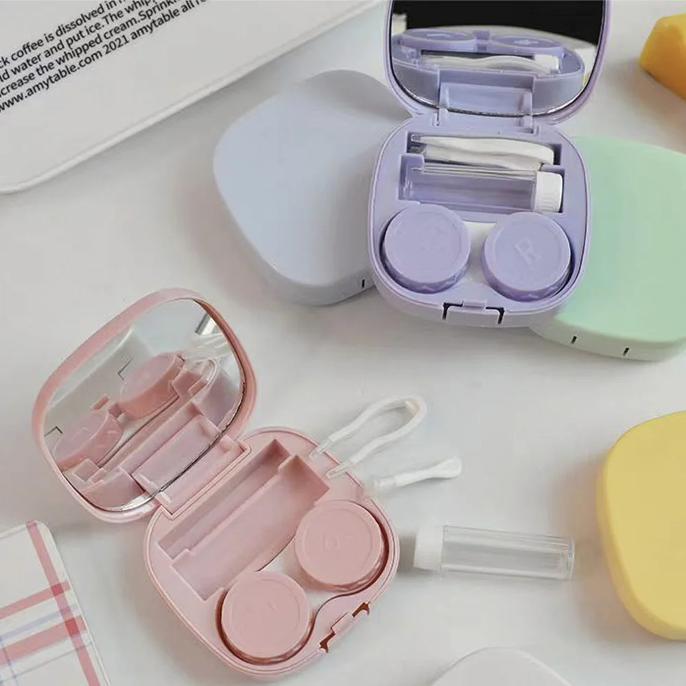 1 Set Macaron Color Contact Lenses Case with Mirror Easy to Carry Mini Colored Lens Storage Box Eyes Lenses Container Case Gift