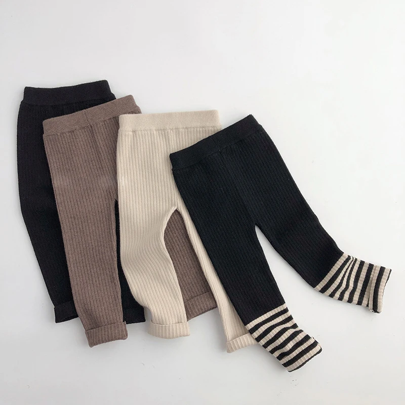 MILANCEL 2024 Autumn Winter High Elastic Knitted Kids Sweater Pants Skinny Solid Toddler Boys Girls Leggings Trousers for 1-6y