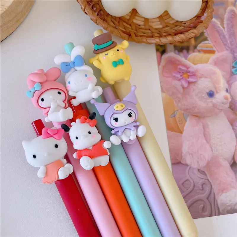 Japanese Sanrio Cute Cartoon Roller Ball Pen Hello Kitty Kuromi Student Press Pen Black Pen 0.5mm Cartoon Pen Children Girl Gift