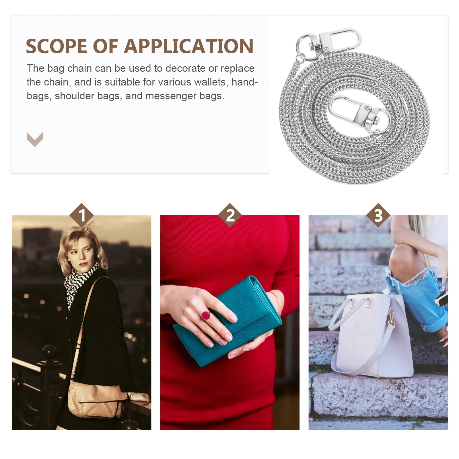 Стильная металлическая цепочка для кошелька, простая установка, съемная пряжка, аксессуары для сумки, плечевой ремень, цепочка для кошелька