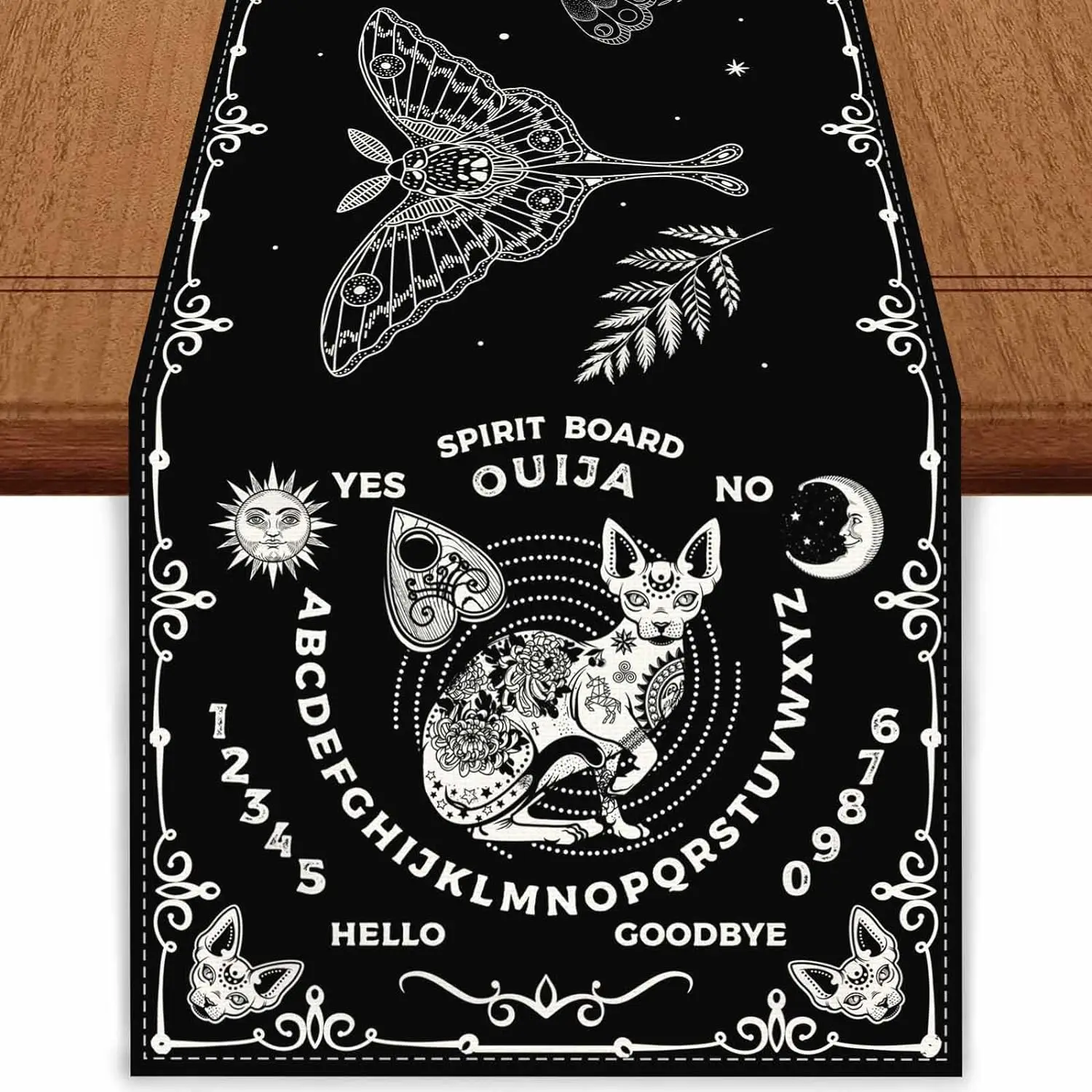 Ouija Boards Linen Table Runners Moth Magic Black Cat Boho Astrology Tarot Decor Home Party Gothic Decoration Dining Table Decor