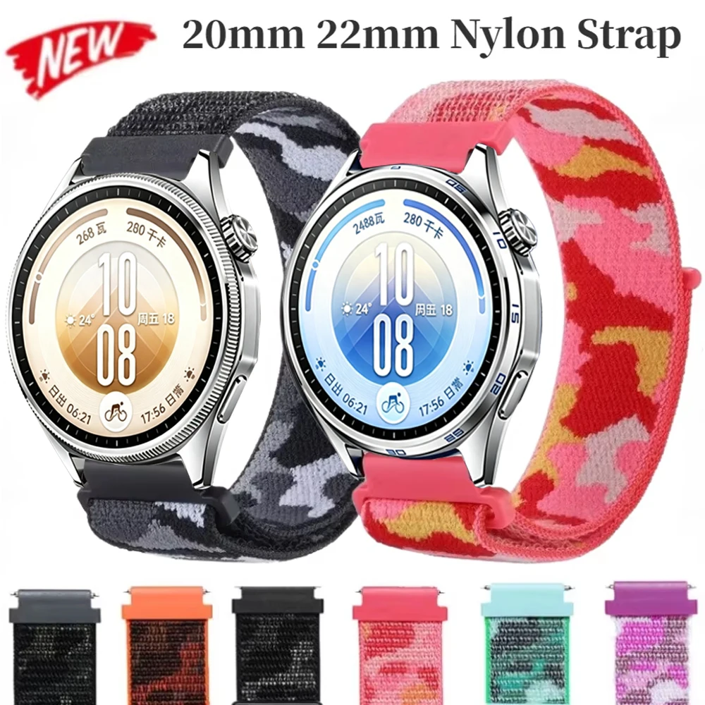 20mm 22mm Nylon Loop Strap for Huawei Watch GT7-6-5-4 Pro 46mm Camouflage Bracelet Amazfit GTR/Stratos/GTS Samsung Watch 4/5/6/7