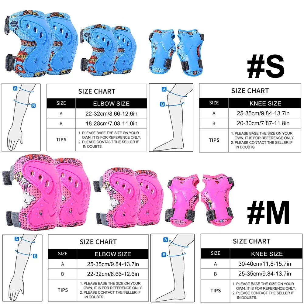 6개입 어린이용 (3-12세) 무릎 팔꿈치 보호대, 롤러 스케이트, 사이클링, BMX 자전거, 스케이트보드, 인라인 스케이트, 스쿠터 라이딩용 보호 장비