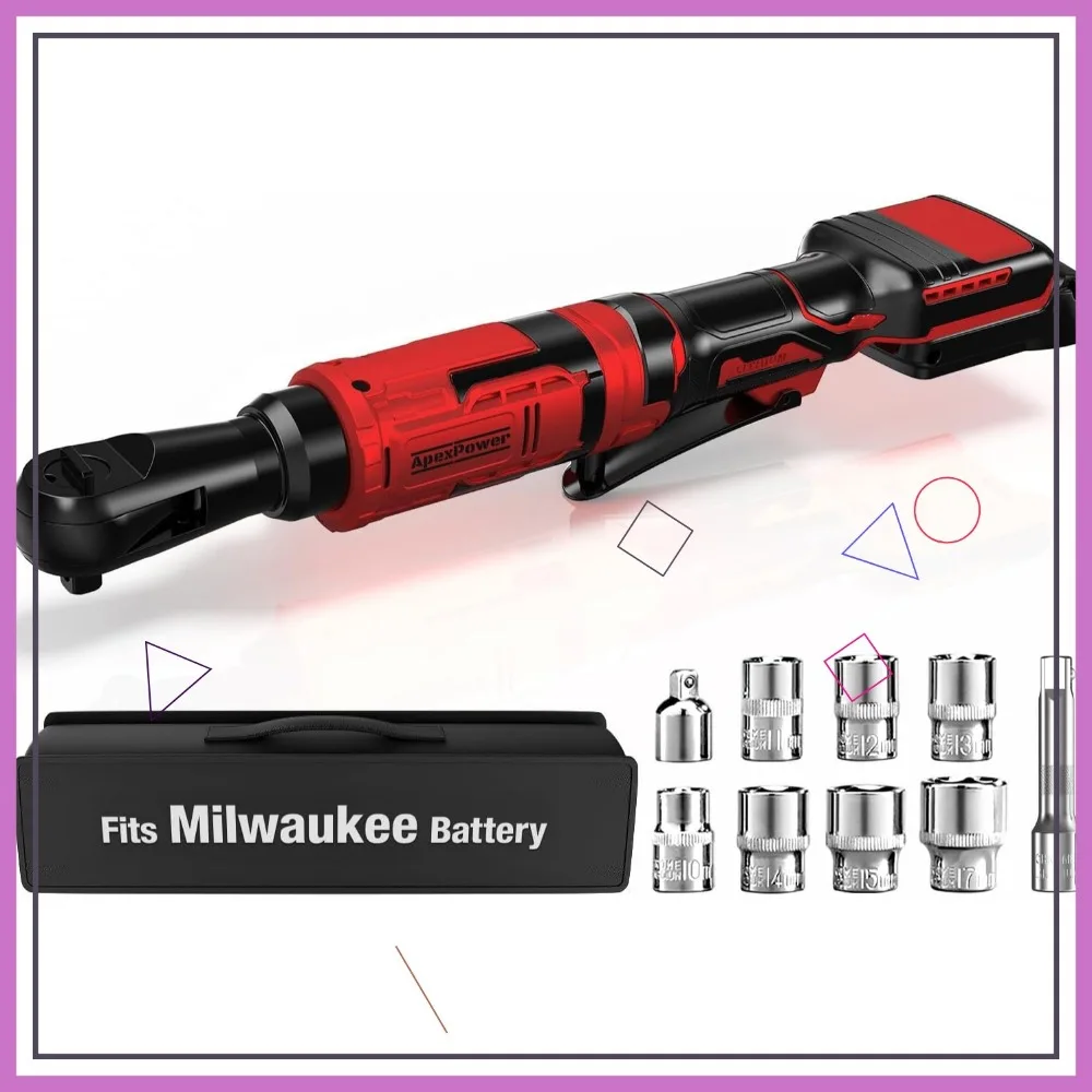 

3/8 Inch Cordless Ratchet Wrench, 88Ft-Lbs Torque, 0-400RPM, Variable Speed, Reinforced Head with 7 Sockets