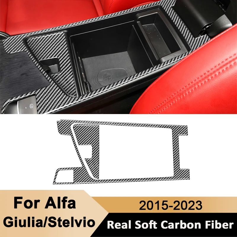 

For Alfa Romeo Giulia Stelvio 2015-2023 Carbon Fiber Car Center Control Armrest Box Panel Trim Frame Interior Decoration Sticker