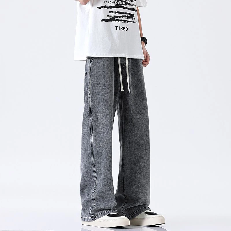 2025 جديد الرجال الشتاء جينز غير رسمي الذكور موضة فضفاضة مستقيم الدينيم السراويل سليم صالح مرونة الخصر الدخان رمادي أزرق فاتح بنطلون