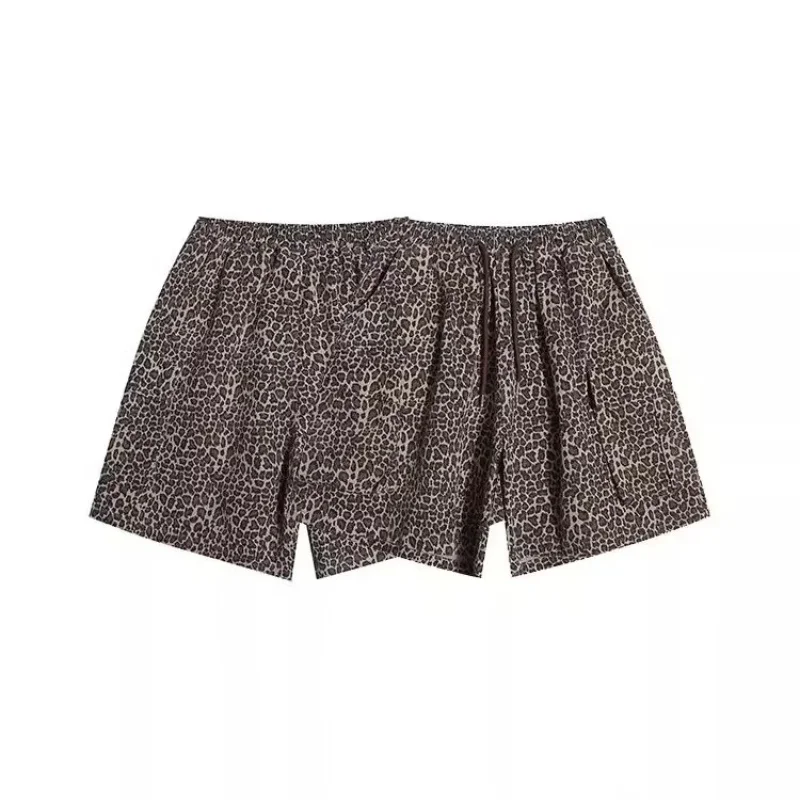 

2024 New Elastic Waist Leopard Print Shorts for Same Gender High Street Straight Leg Trousers Hip Hop Sports Side Pockets Shorts