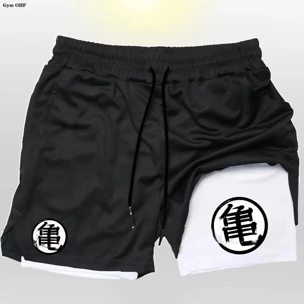

Anime print Running Shorts Men Fitness Gym Training 2 in 1 Sports Shorts Quick Dry Workout Jogging Double Deck Shorts JW110