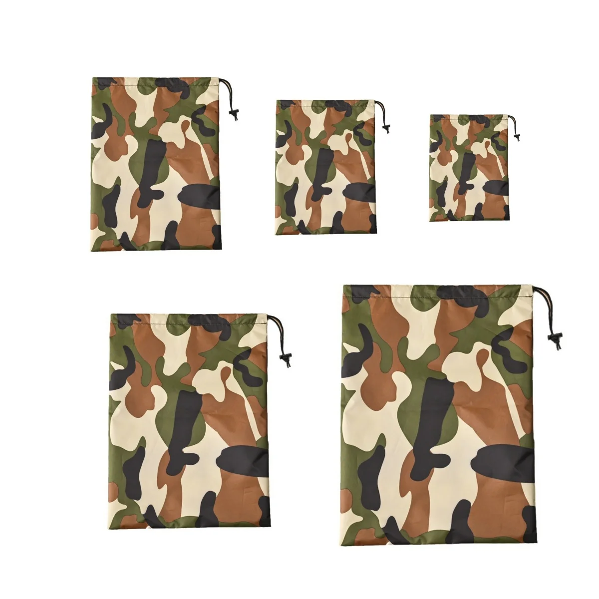 Set of 5 Drawstring Storage Bags Waterproof Camping Sacks for Organizing Clothes and Gear Outdoor Storage Solution