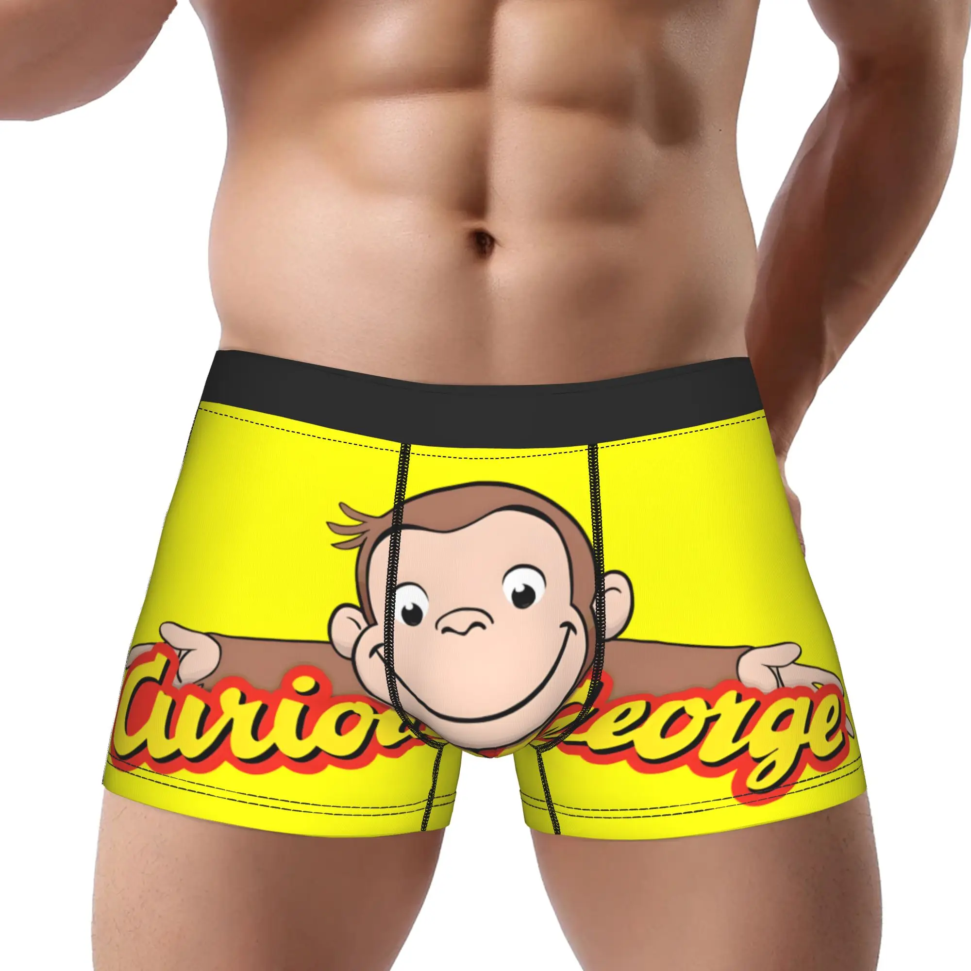 1piece Curious Monkey G-George Yellow Happy Underpants Breathbale Panties Man Underwear Ventilate Shorts