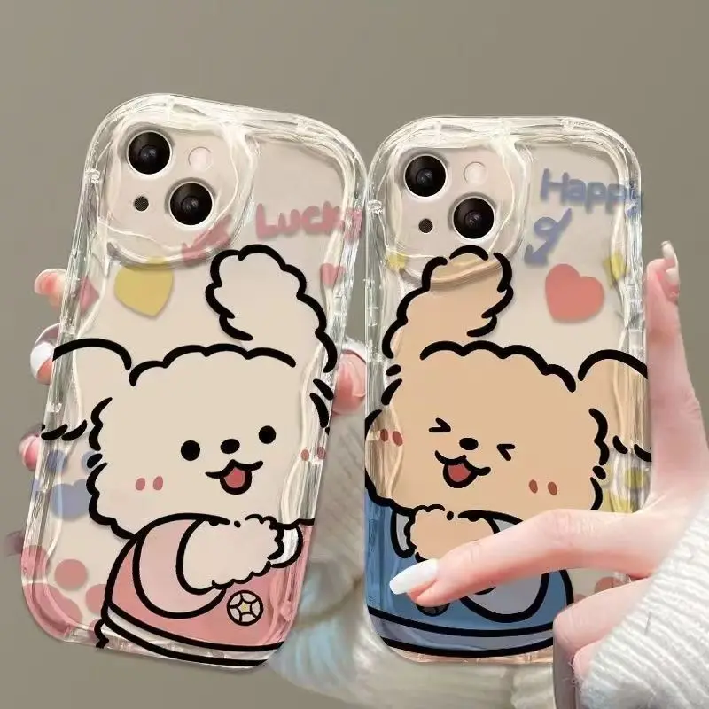 

Couple line puppy Phone Case for iPhone 16 15 14 Pro Max 13 12 11 Pro Max 8 7 14 15 Plus SE2 XS XR X transparent Phone Case
