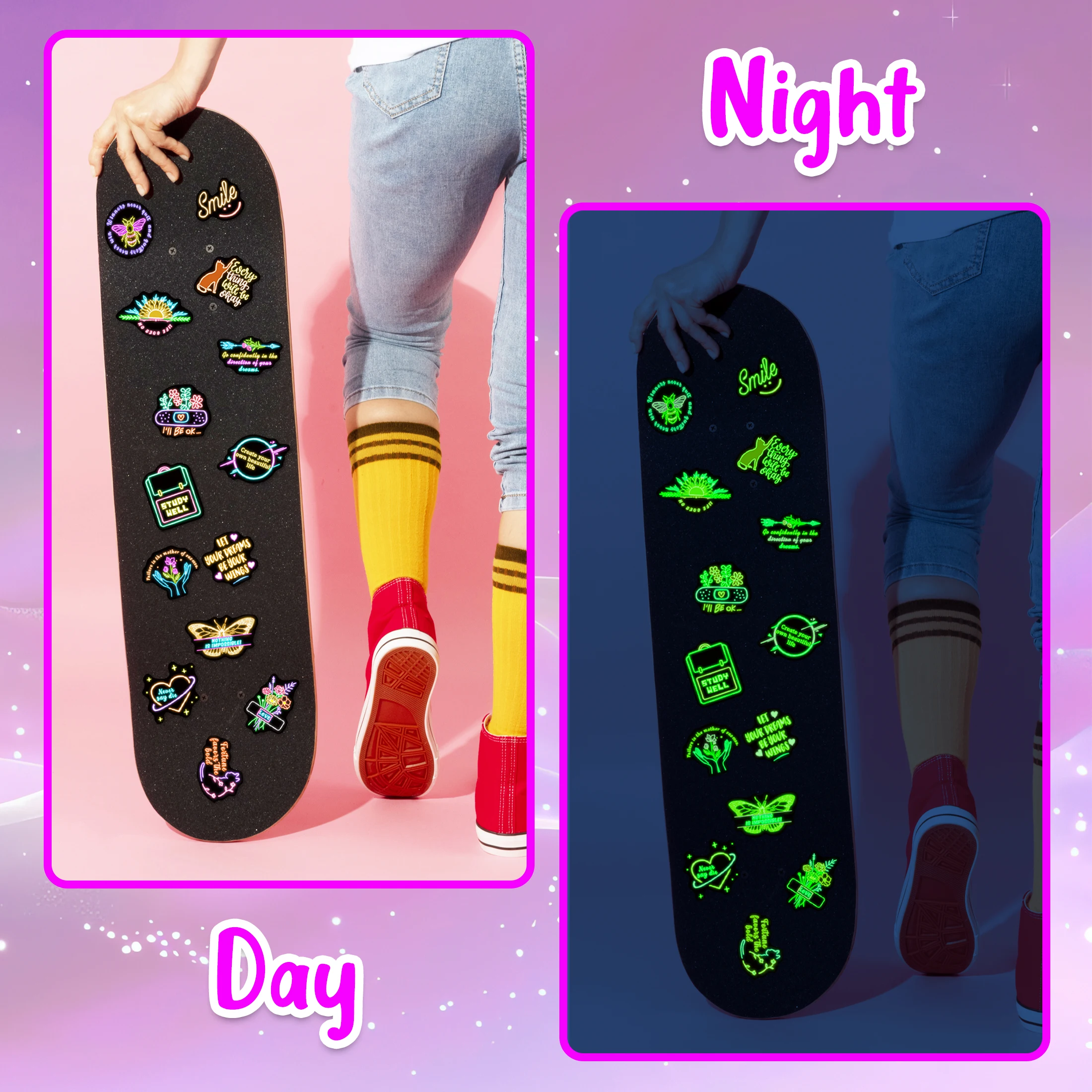 51 قطعة عبارة النيون توهج في الظلام ملصقات مقاوم للماء شارات الفينيل زجاجة ماء كتاب الهاتف الديكور للأطفال المراهقين DIY بها بنفسك الهدايا