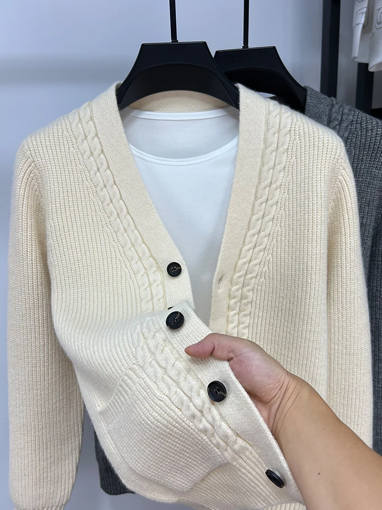 

Мужской вязаный кардиган с V-образным вырезом, повседневная верхняя одежда, однотонный, простой, с длинными рукавами, осенне-зимний, модный топ