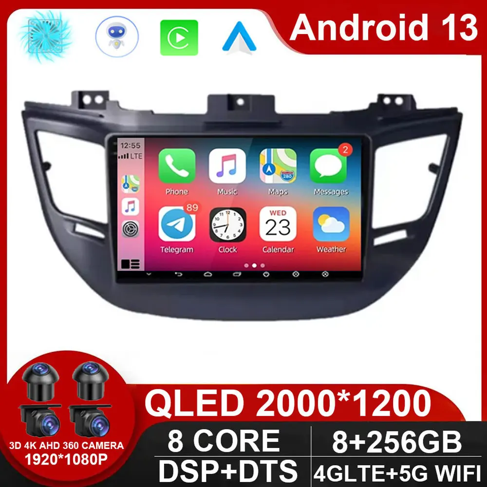 

Android 13 For Hyundai Tucson IX35 3 2015 - 2018 Car Radio Multimedia Video Player Navigation GPS 4G WIFI QLED DSP NO 2Din DVD