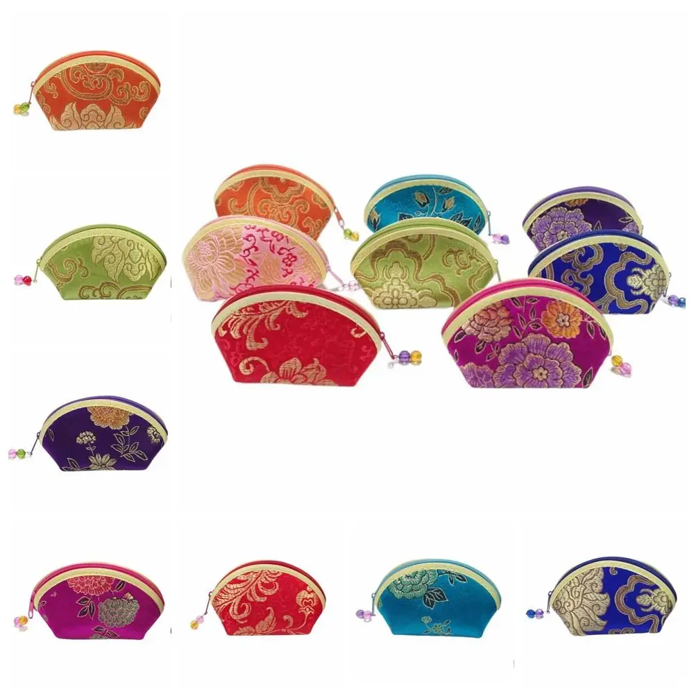 Exquisite Cloth Embroidery Coin Pouch Flower Multi Color Shell Coin Pouch Bracelet Bag Auspicious Cloud Cloth Wallet Ladies