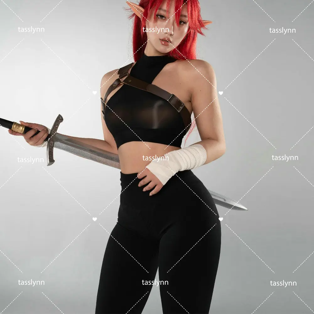 

Black Dark Reign Ninja Shadow Cosplay Costume Outfit Sexy Cosplay Sexy Bodysuit Japanese Ninja Cyberpunk Straps Hand Torn Top