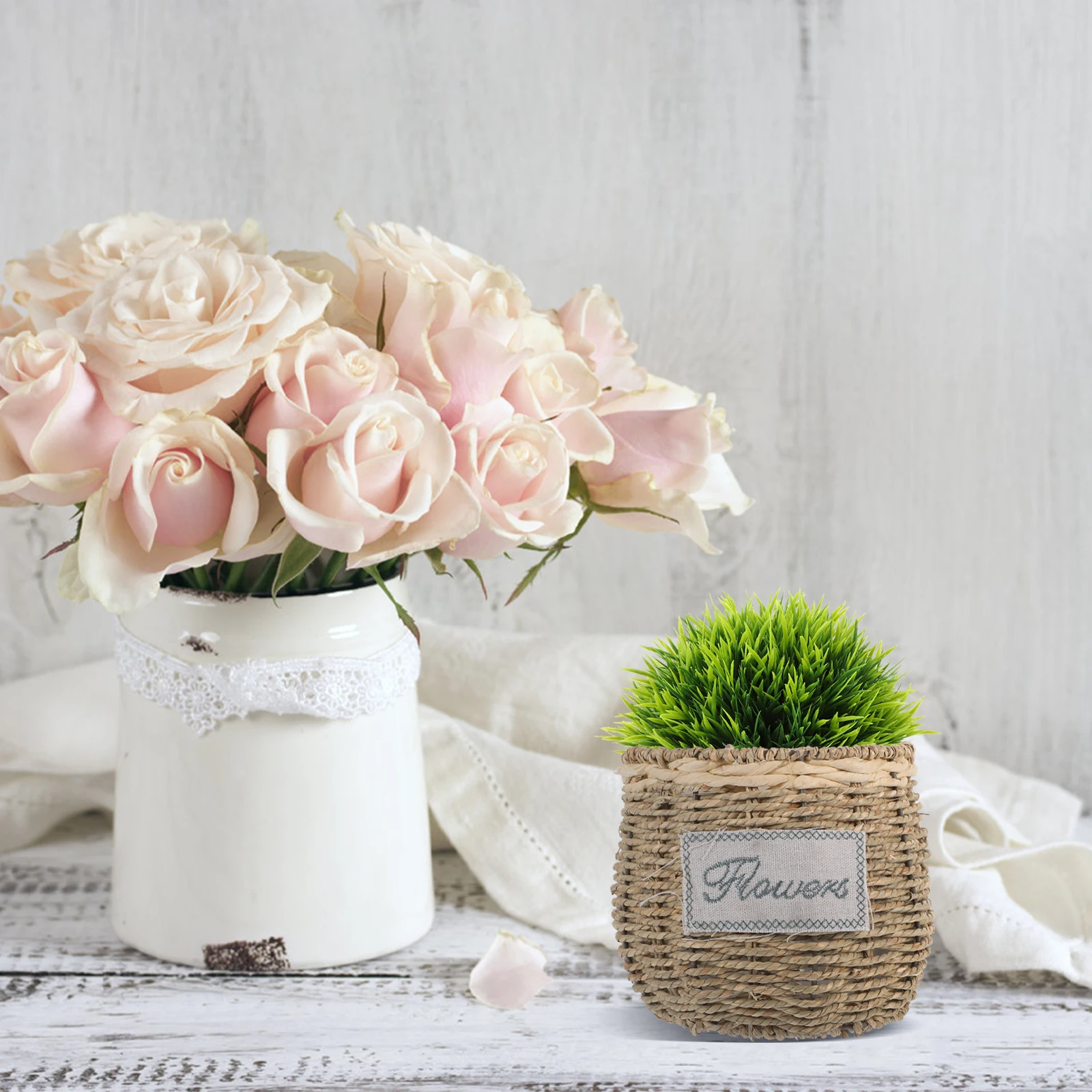 

Straw Woven for Succulents Flower Packing Basket Plant Pot Flower Packing Decorative Container Friendly Style