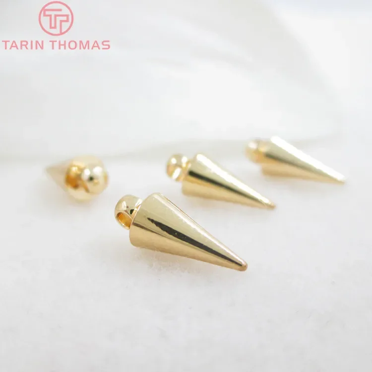 (863)10PCS 5x11MM 24K Gold Color Plated Brass Cone Shaped Charms Pendants for Necklace Jewelry Making Findings