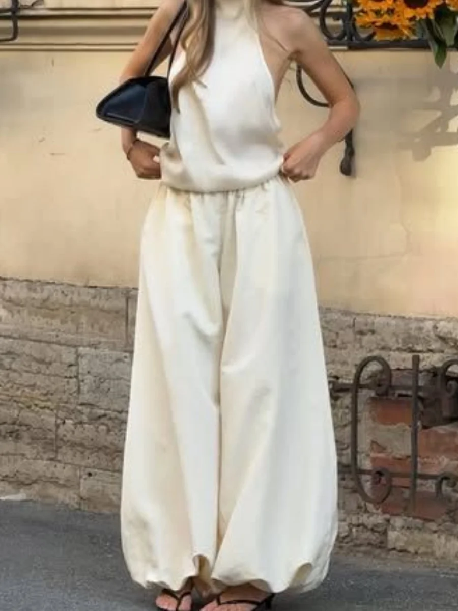 Women's Wide Leg Pants Casual Baggy Balloon Pants Solid Color Elastic Waist Loo… - Image 4