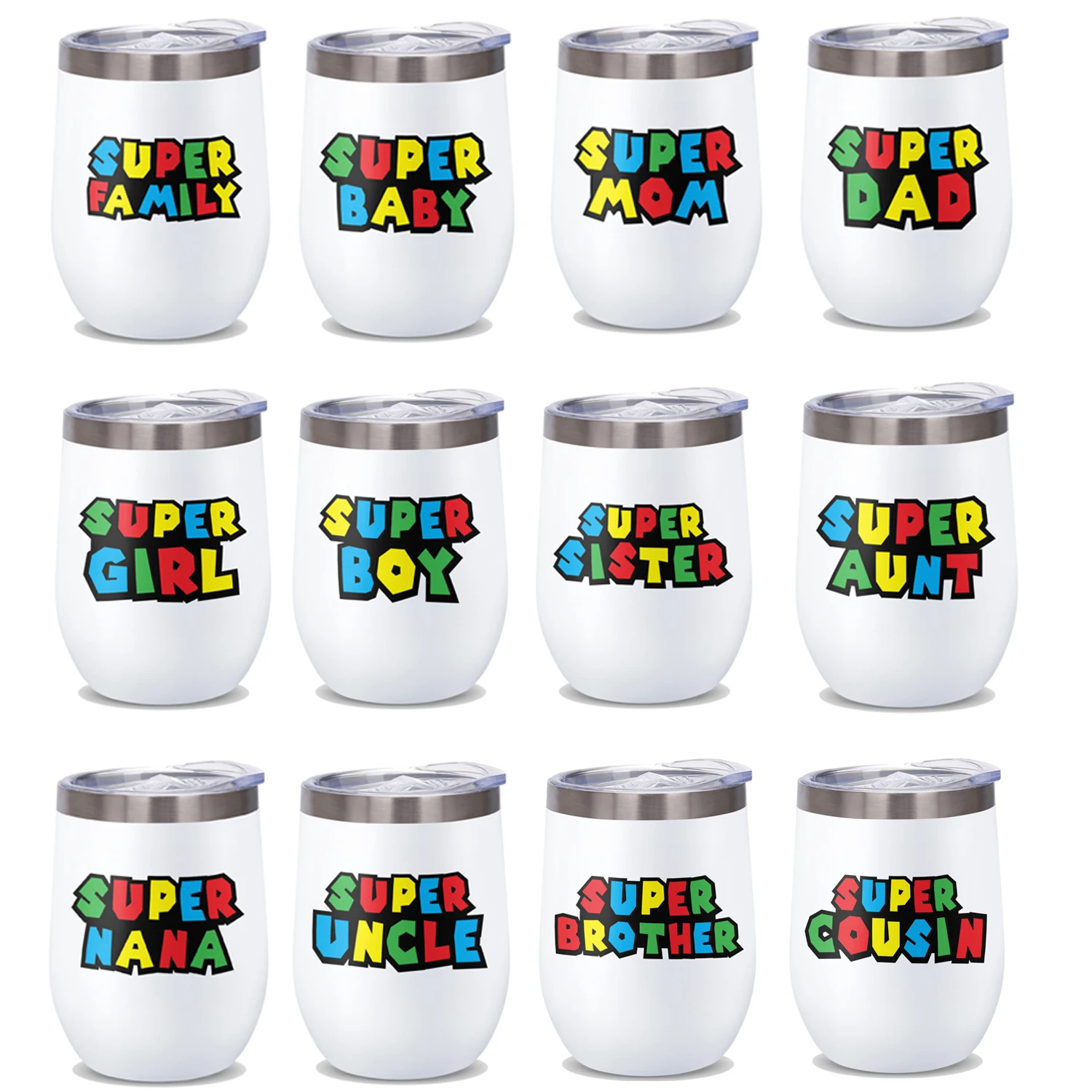 12oz Super dad mon baby girl boy Vacuum cup Double Stainless Steel wine glass keep Hot\Cold Drink Water cup family members gift
