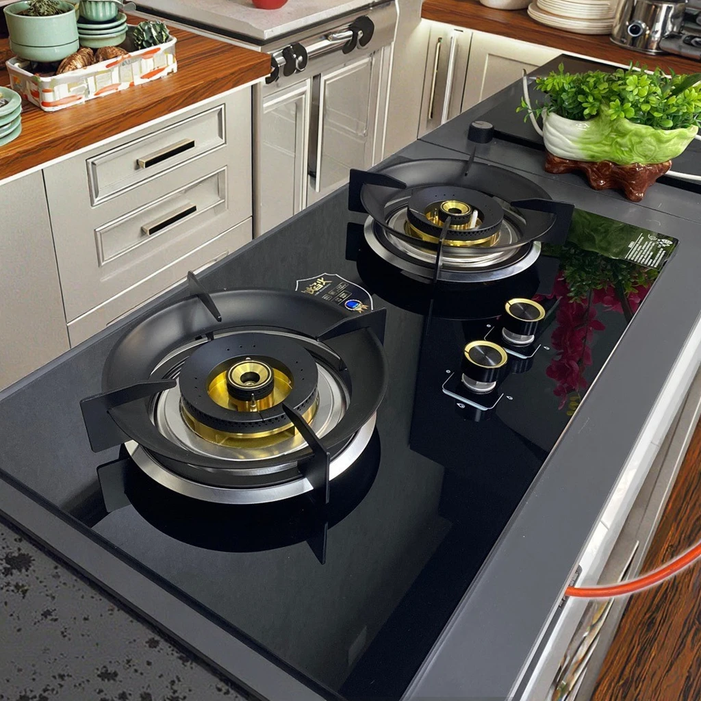 

Двухконфорочная газовая плита для дома с закаленным стеклом и цифровым дисплеем