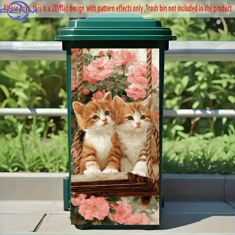 2D 1PC Flat Printing 1pc Trash Can Sticker ×cm, Cute Rose Kitten Themed Design, Self-Adhesive Decorative Wallpaper, Kitchen Tr