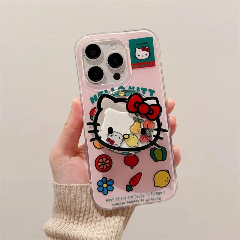 Funny Cartoon Vegetable Fruit Hello Kitty Magsafe Wireless Charge Case For iPhone 14 13 15 16ProMax Cute KT Shake Magnetic Stand