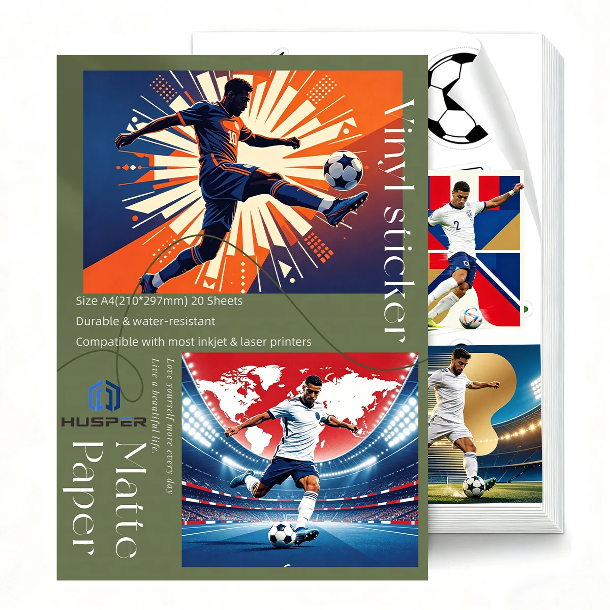 

Cheer for the football matches A4 Matte Waterproof Holographic Sticker Paper for Inkjet & Laser Printers, 20 Sheets