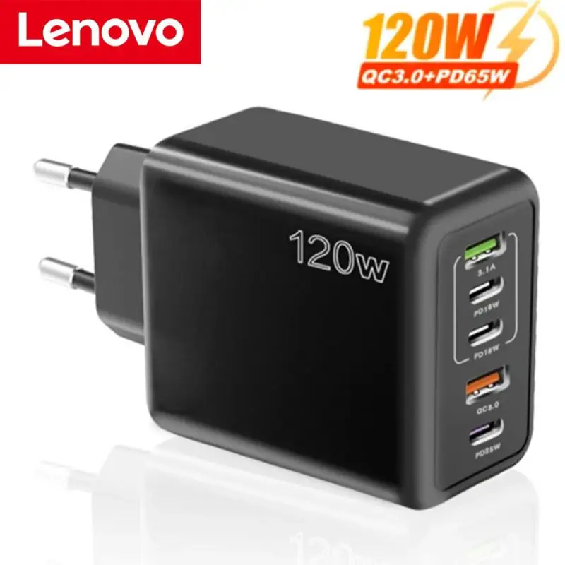 Original Lenovo 120W Fast Charging 5 Ports USB C PD Interface Charger Quick Charge Phone Charger Adapter For Xiaomi Samsung