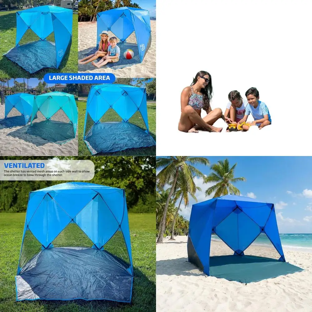 

Portable 4-Person Beach Tent with UPF50+ Sun Protection, Expandable Floor, Ideal for Beach, Fishing, Hiking, Camping - Beach Blu