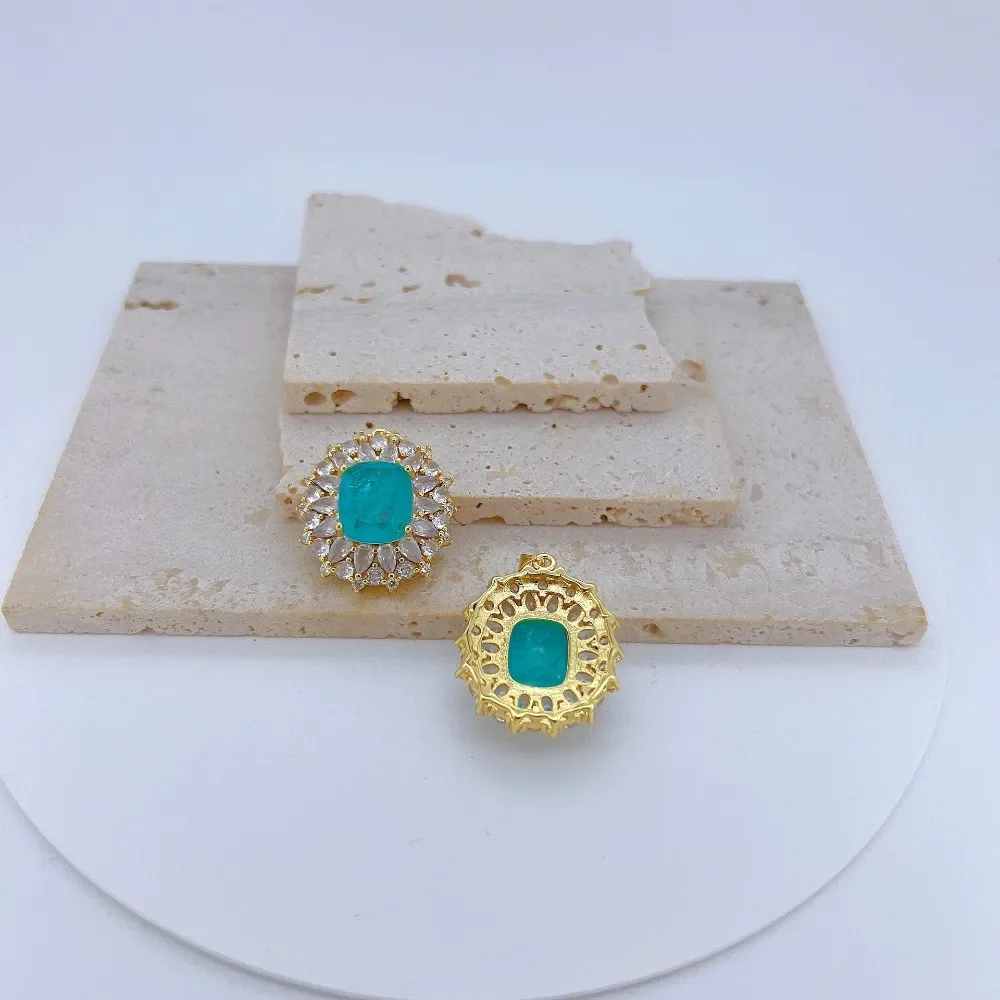 1 Pcs Inlay Large Colorful Zircon Pendant for Diy Earrings Necklace Making Copper Plating Gold Jewelry Accessories Luxury Gift