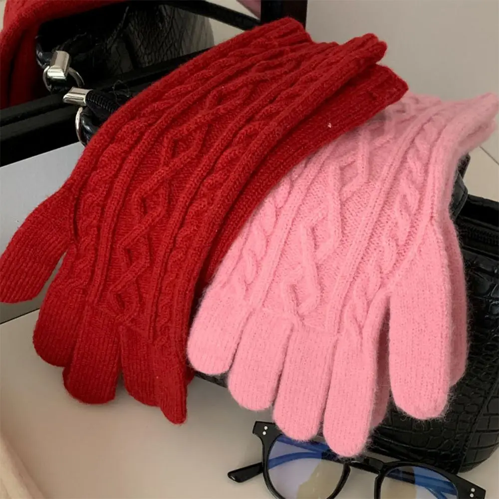 Korean Version Arctic Velvet Braid Gloves Solid Color Cold-proof Riding Gloves Points Warm Thick Electric Vehicle Gloves Student