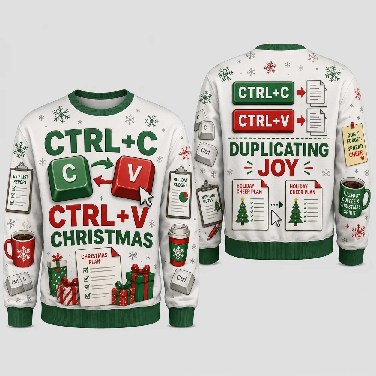 Ugly Christmas Long-sleeved T-shirt Funny Keyboard Shortcut 3D pringted  Men Women Polyester top Graphic Office Holiday Pullover