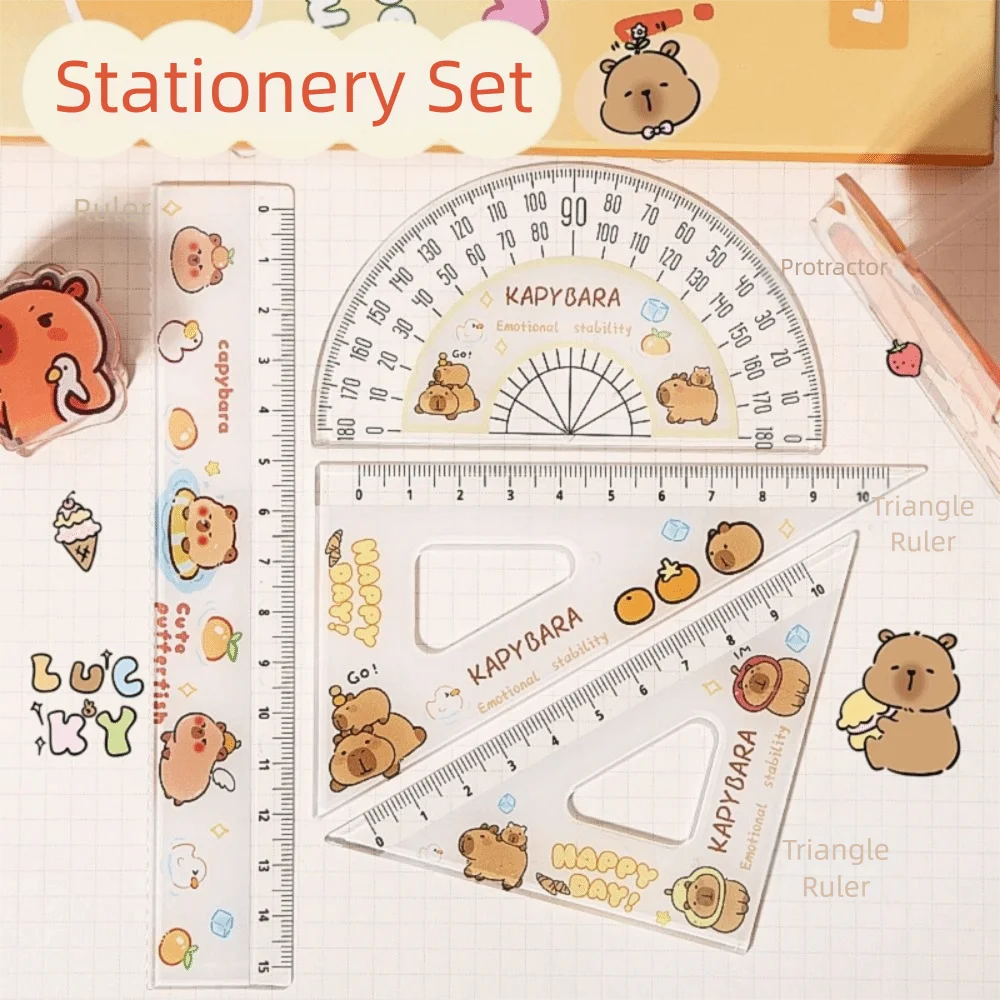 4pcs/set Creative Acrylic Capybara Set of Rulers Office Supplies Cute Cartoon Soft Ruler Set Drawing Tools Straight Ruler