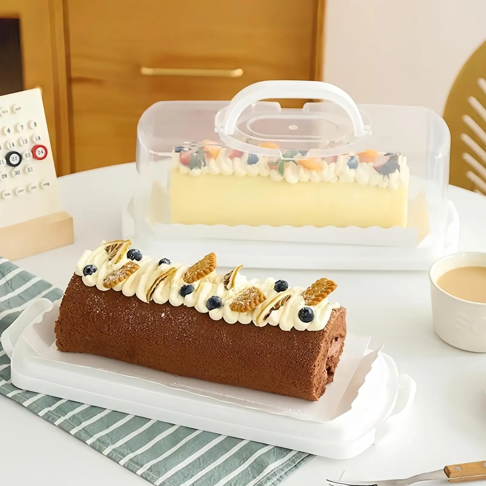 Bread Container Rectangular Toast Display Case Bread Box With Portable Handle For Transporting Biscuits Kitchen Cookie Counter