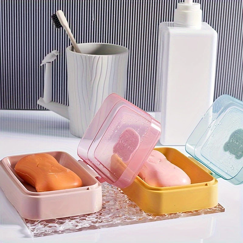 1pc Portable Soap Dish, Soap Box With Lid, Household Plastic Soap Holder, Soap Rack For Bathroom, Soap Storage Box, Travel Essen