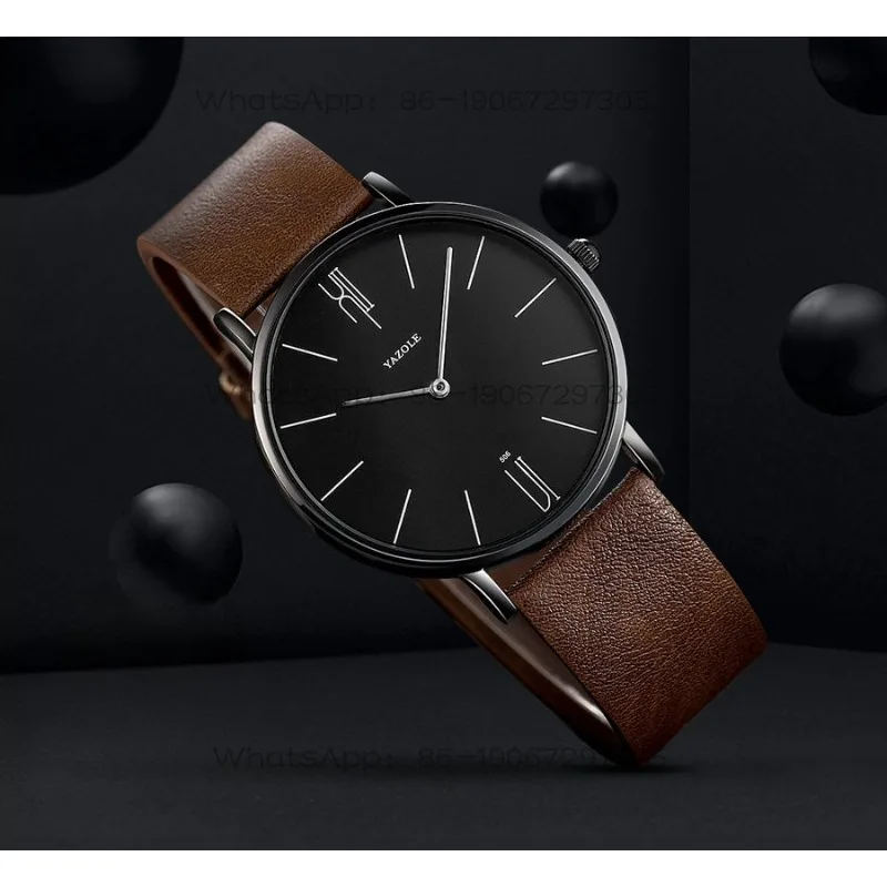 Simple and Generous Ultra-thin Watch Men's Temperament Advanced Sense Men's Watch Waterproof Quartz   Genuine Leather Student