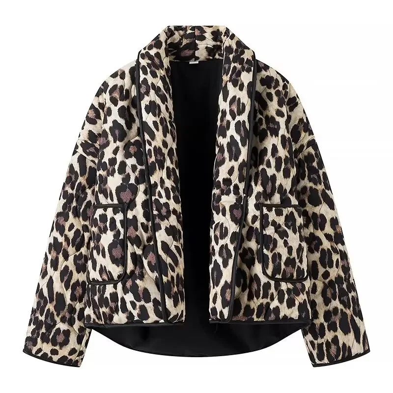 Autumn Winter Jackets Women Long Sleeve Cardigan Chic Design Leopard Parkas Warm Lightweight Streetwear Coat Winter Clothes New