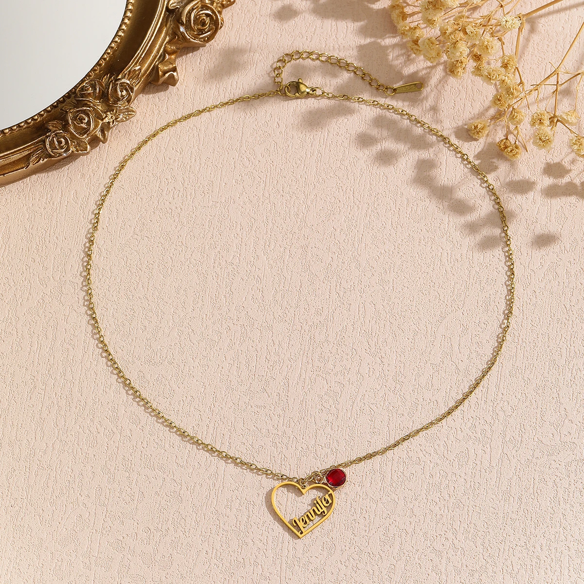 قلادة اسم شخصي كريستال على شكل قلب مصنوعة من الفولاذ المقاوم للصدأ سلسلة الترقوة الراقية #4