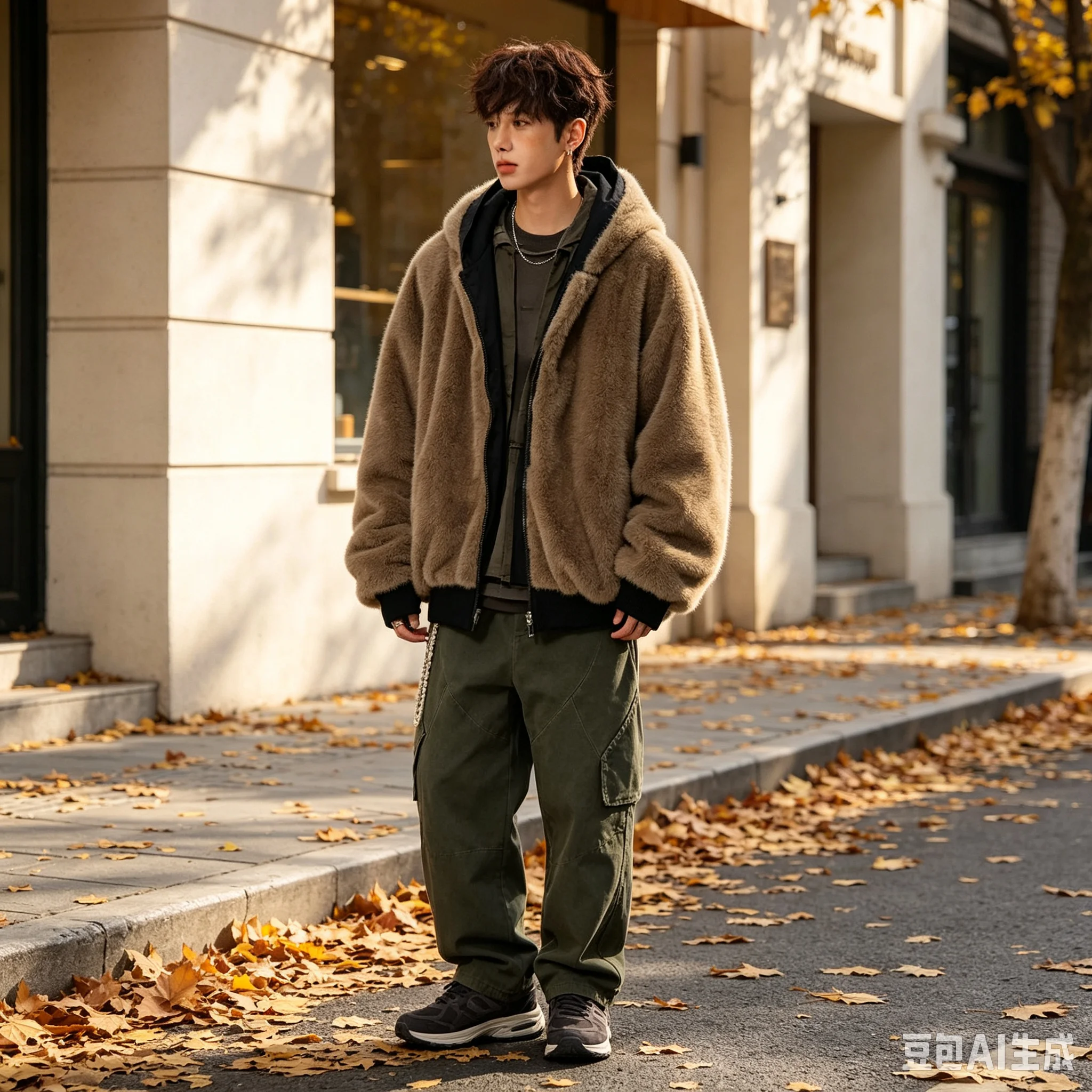 Trendy brand double-sided wearing imitation rabbit fur cotton coat, men's winter hooligan handsome warm hooded cotton coat, retr