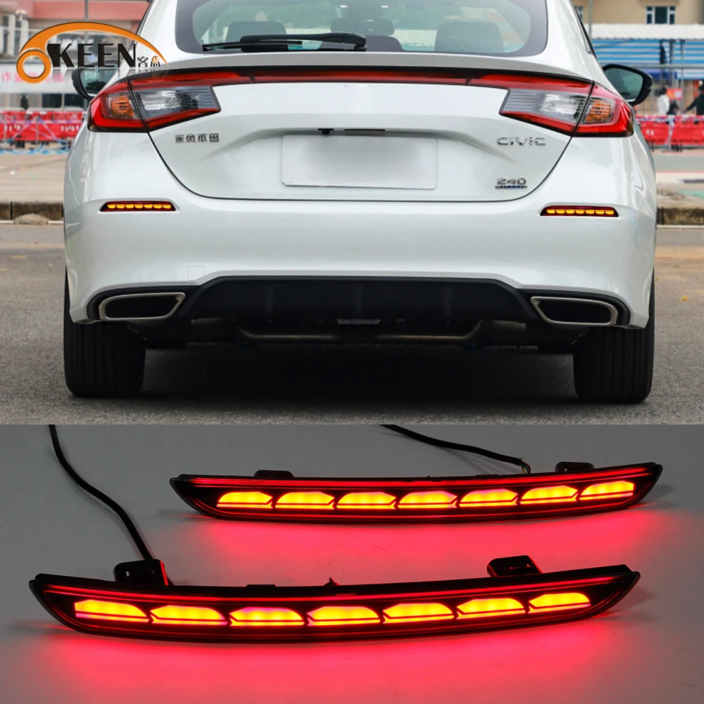 OKEEN 2pc LED Rear Bumper Reflector Light Strip For Honda Civic 2022 2023 Car Driving Turn Signal Brake Light Auto Accessory 12V