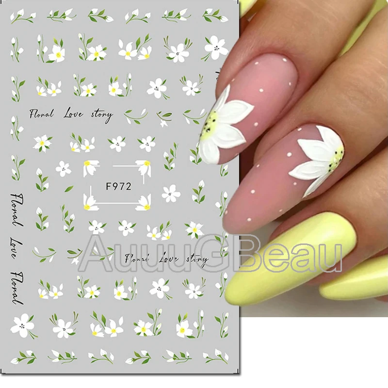 3d Nail Art Decals Candy Colors Petals Florals Daisy Flowers Adhesive Sliders Nail Stickers Decoration For Nail Manicure