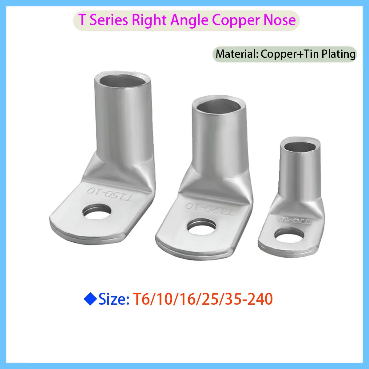 T90 Right Angle Cable Terminal Connector Copper Tin Plated Crimping Terminal T6/10/16/25/35-240