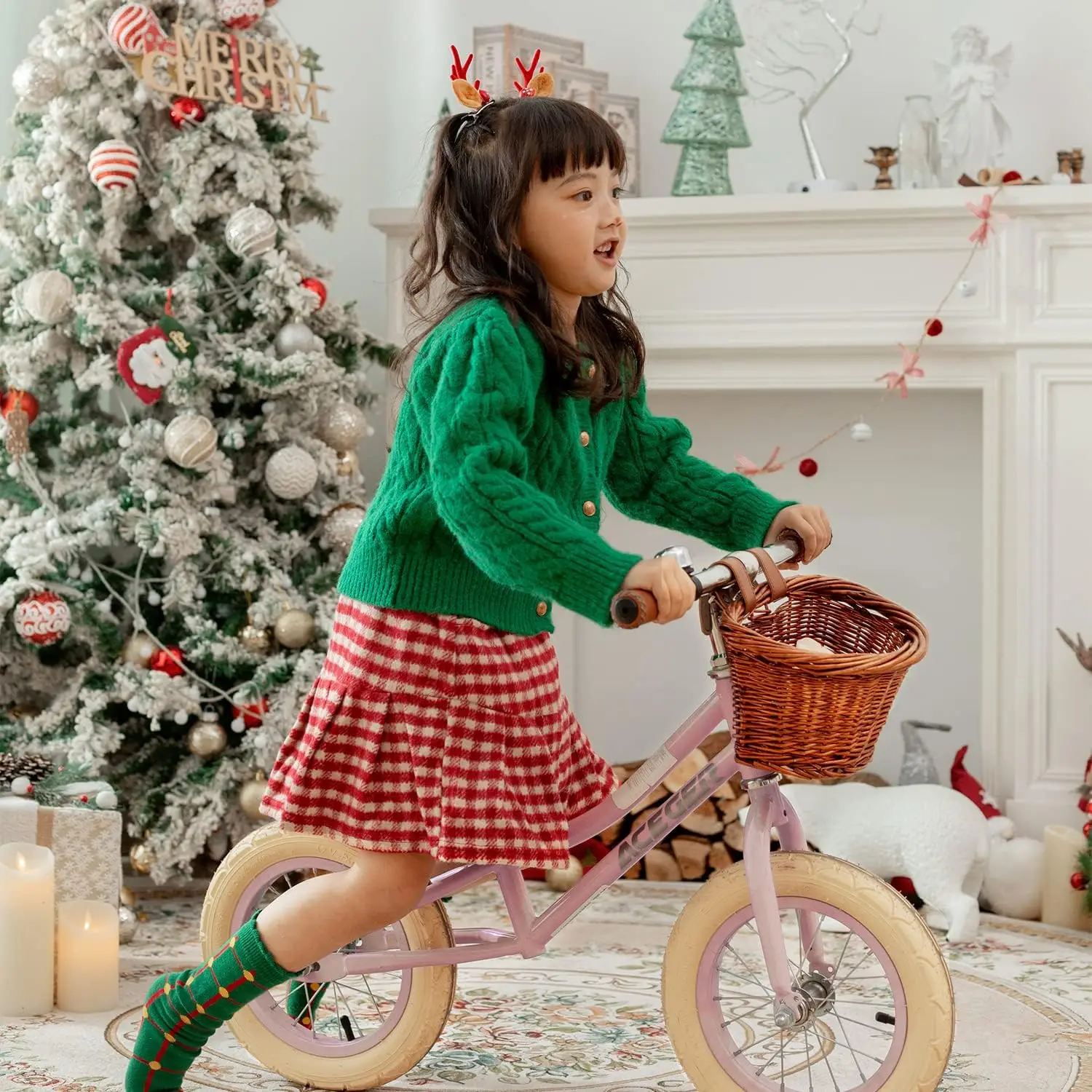 12" Kids Balance Bike with Basket, No Pedal Toddler Bicycle for Early Learning Leg Strength and Steady Balancing, Durable Frame&