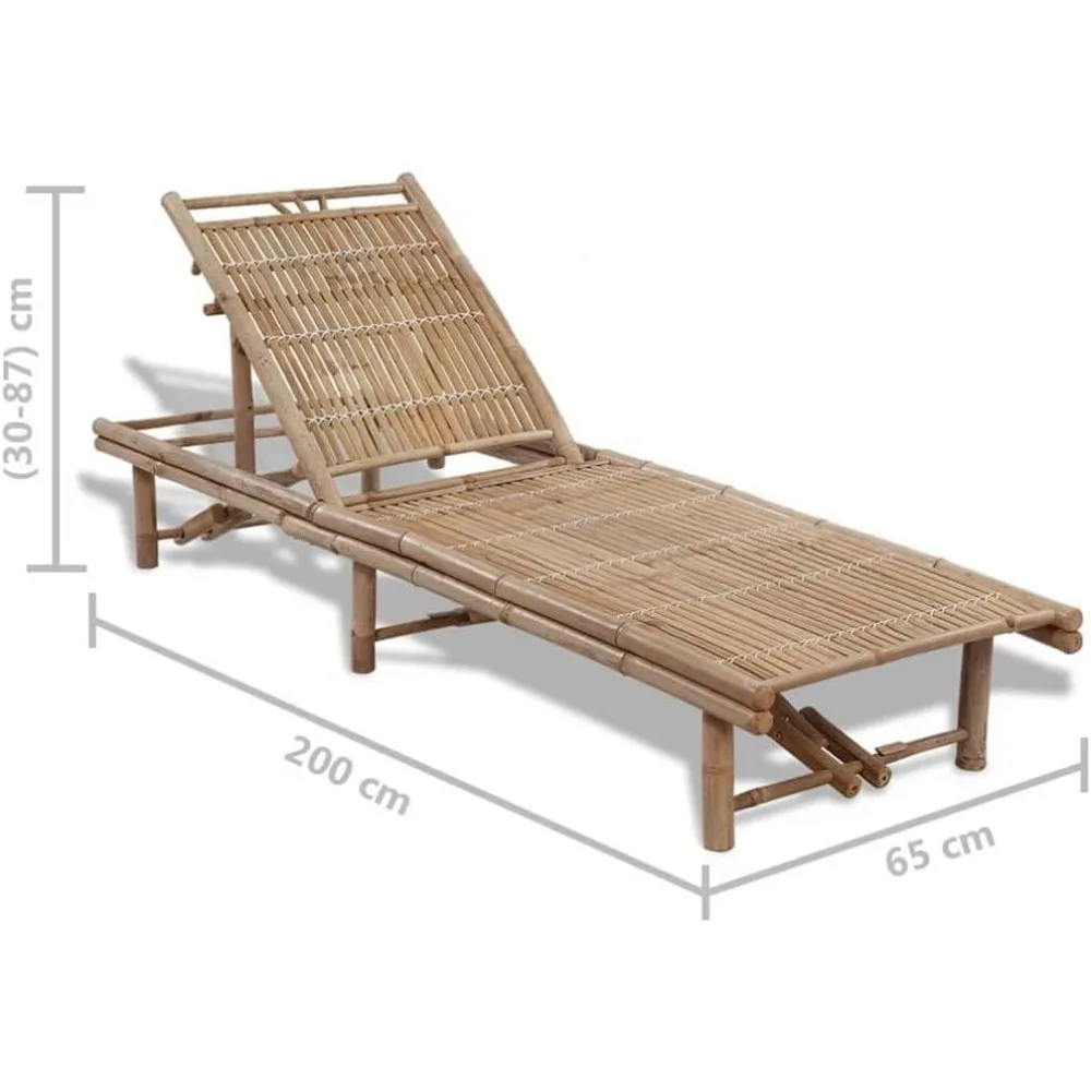 Sun Lounger Adjustable Bamboo, All-Weathe Relaxation with 3-Position Backrest, Easy Maintenance, Outdoor Sun Loungers